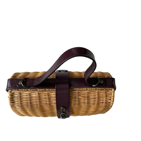Vintage 60's 70's ETIENNE AIGNER Wicker Rattan Handbag with Leather Strap Brown - Picture 3 of 15